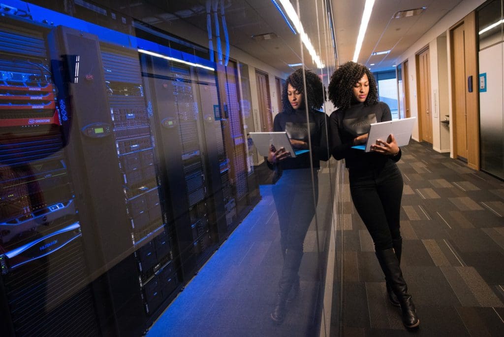 Woman works of data center