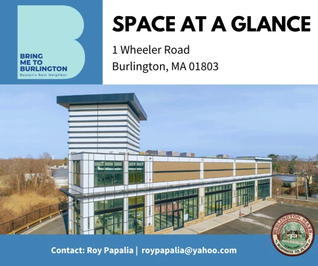 Wow-level Visibility 👀| Retail space with easy parking
Space at a Glance: 1 Wheeler Road | 1k to 11K SF Retail Storefront
Outstanding visibility along MiddlesexTpke and I-95/128 ramp
✅ Up to 11K SF retail
✅ Signage Tower
✅ Access from 128; strong market radius
✅ Easy right and left turns
Roy Papalia 617-306-7797 or roypapalia@yahoo.com
More opportunities at BringMeToBurlington - the Town’s official economic development website
#BurlingtonMA #CommercialRealEstate #EconomicDevelopment #OfficeSpace