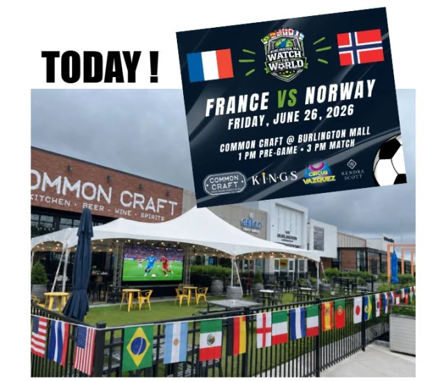 Join us TODAY at @ Common Craft
Dogs 🐕on a leash = Welcome!

Raffle and free giveaways 🎁 from local partners!
@kendrascott @circusvazquez @kingsbowling @commoncraft @simonmall 
Come join us for the France vs. Norway match
🌧️ Rain or 🌞shine!
Tent + outdoor screen = Game On!! ⚽

#TheBeautifulGame
#NorwayFootball
#FranceFootball