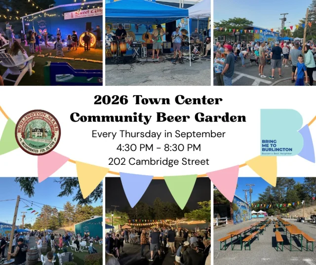 Save the Dates, Burlington! 📅 

Four Thursday nights of live music, local food, beverages and community fun are coming to Town Center this September.

Join us at 202 Cambridge Street on September 3, 10, 17 & 24 from 4:30 PM – 8:30 PM.

Each night will bring a different lineup of vendors and entertainment to enjoy, so mark your calendar now and stay tuned for what’s coming each week!
Learn more at bringmetoburlington.com