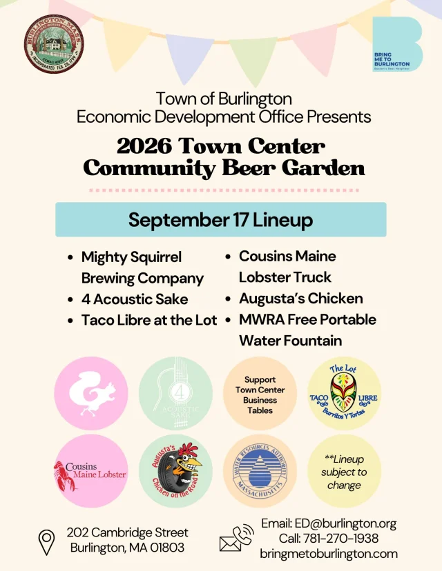 Thursday plans? We’ve got you covered.

The Beer Garden is back tomorrow from 4:30 PM – 8:30 PM. Stop by 202 Cambridge Street and spend your Thursday night with us and our friends at Mighty Squirrel Brewing Company, 4 Acoustic Sake, Taco Libre at the Lot, Cousins Maine Lobster Truck, and Augusta’s Chicken on the Road.

🔗 www.bringmetoburlington.com