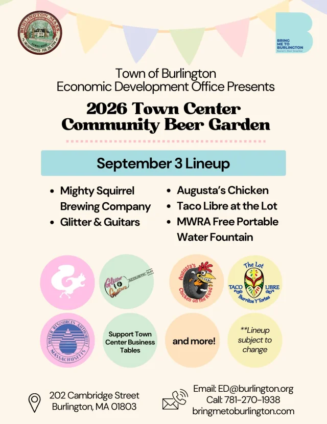 The countdown to opening night is on! 🕟

This Thursday, the Town Center Community Beer Garden takes over 202 Cambridge Street for its first night of the season. We’re kicking off September with Mighty Squirrel Brewing Company, live music from Glitter & Guitars, Augusta’s Chicken on the Road, Taco Libre at the Lot and more.

📍 202 Cambridge Street
📅 Thursday, September 3
⏰ 4:30–8:30 PM

See you there!

🔗 www.bringmetoburlington.com