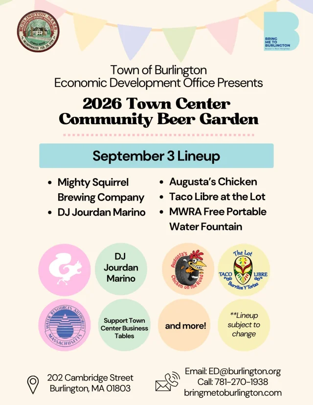 We’re kicking off September at the Beer Garden! 😀

Come spend Thursday evening at 202 Cambridge Street with live music, local food, and cold drinks.

Opening night runs from 4:30 PM – 8:30 PM, with Mighty Squirrel Brewing Company, DJ Jourdan Marino, Augusta’s Chicken on the Road, Taco Libre and more joining us for the first night of the season.

Grab a friend, stop by after work and help us get the 2026 Beer Garden started!
🔗 www.bringmetoburlington.com